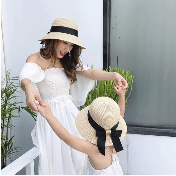 [Mã FAMARAL1 giảm 10K đơn 50K] Mũ nón cói đi biển đai nơ cho mẹ và bé hàng cói mềm thuận tiện gấp gọn