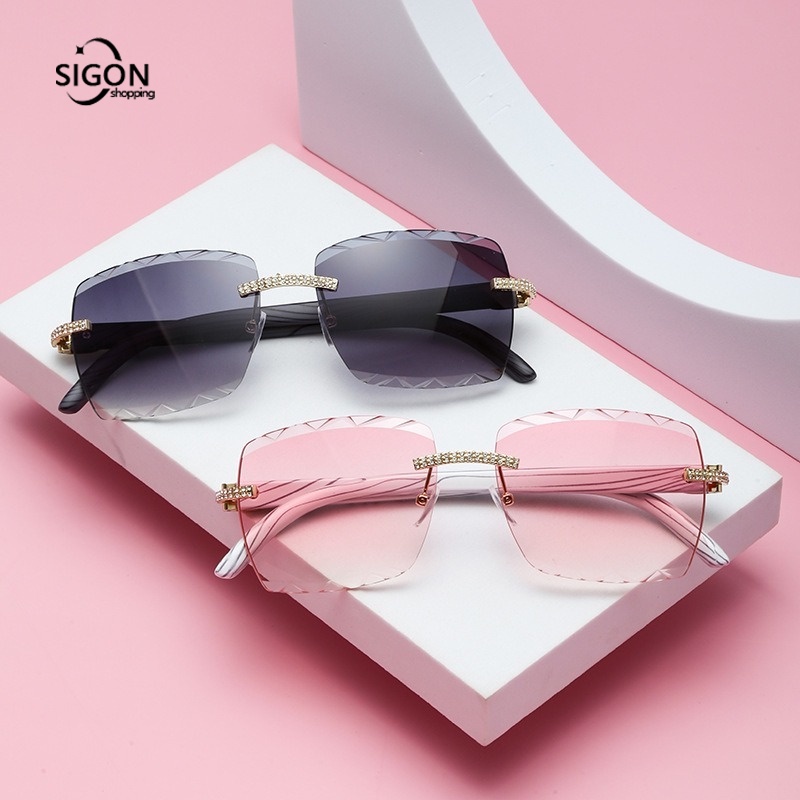Kính Mát Không Gọng Chống Tia UV Đính Đá Thời Trang Cho Nữ