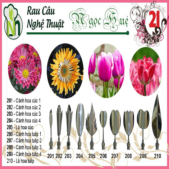 Dụng cụ rau câu 3D Ngọc Huệ (bộ số 21 - hoa cúc, hoa tulip)