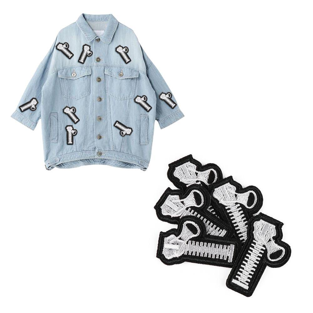 1 Miếng Dán Trang Trí Ba Lô / Quần Jean Thêu Chữ Phối Khóa Kéo Thêu Họa Tiết Độc Đáo Thời Trang