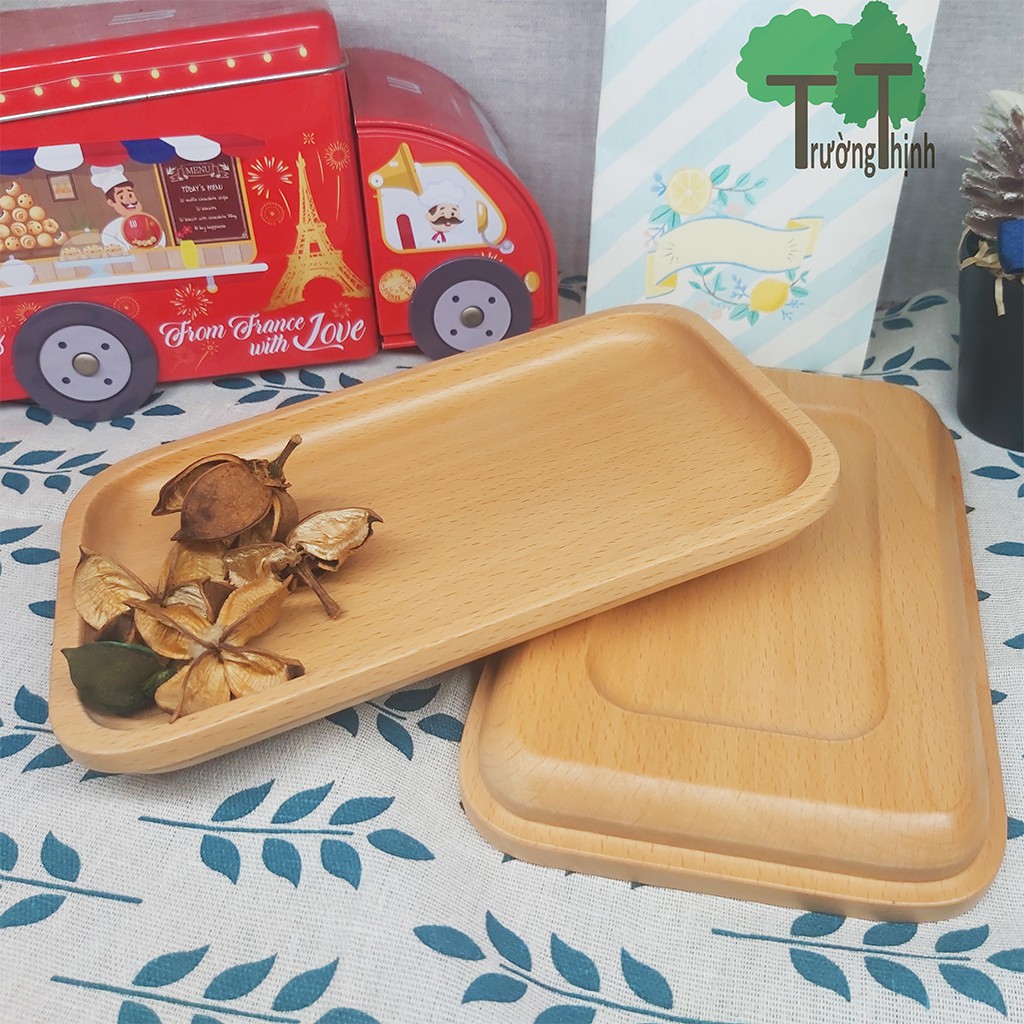 Khay gỗ beech chữ nhật xuất khẩu kiểu Nhật cách tân, hiện đại phù hợp cho gia đình, nhà hàng, trang trí decor