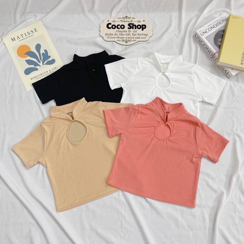Áo kiểu thun croptop tay ngắn cổ tàu 4 màu basic cho nữ