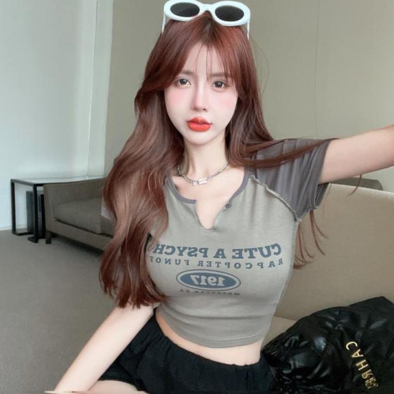 Áo Thun Nữ Ngắn Tay Cổ Chữ v Thời Trang