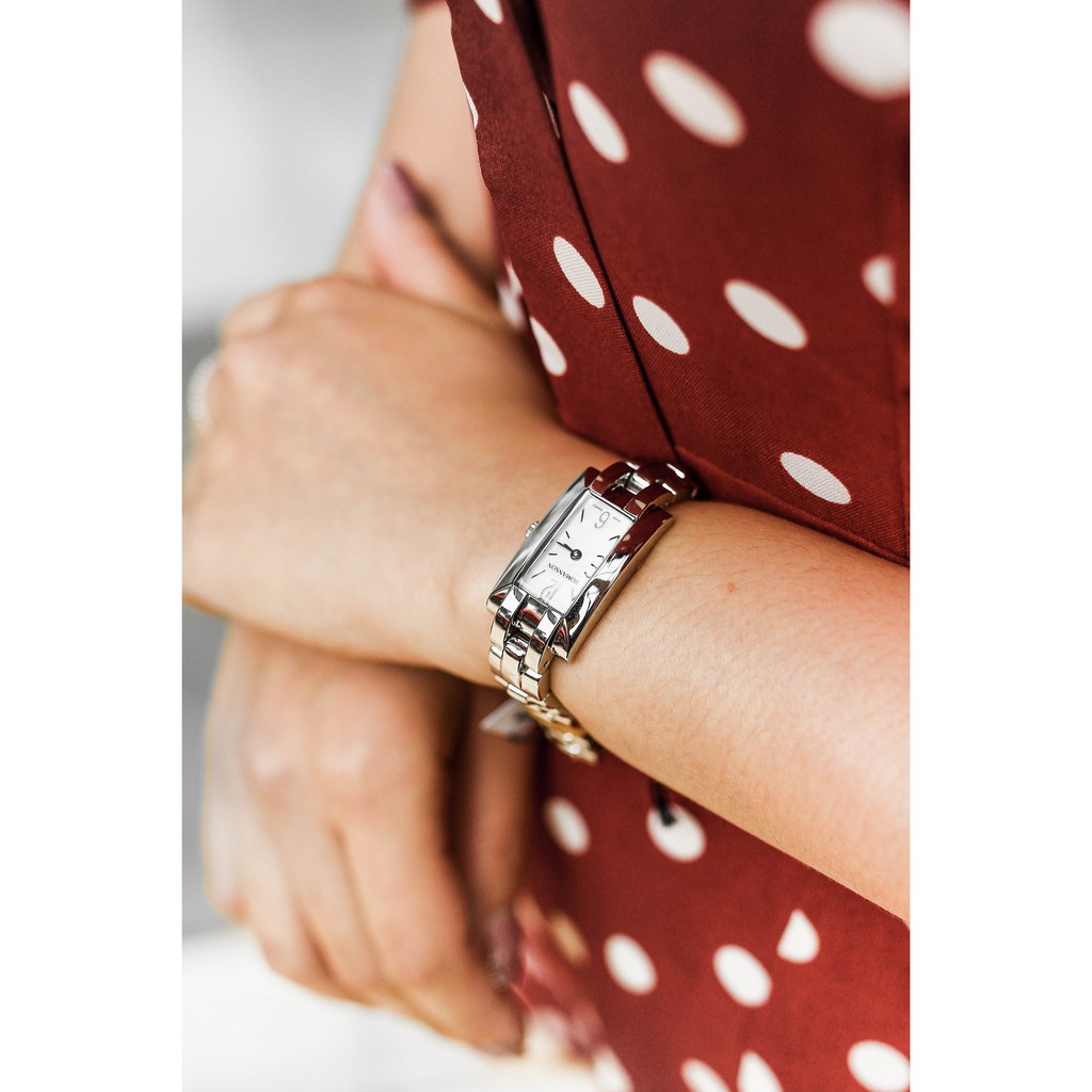 Đồng hồ Romanson Watch RM8274LWWH nữ mặt nhỏ chữ nhật kính chống xước, máy Thụy Sĩ chống nước, dây thép chính hãng