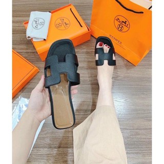 Dép thời trang hm da sần đế nâu