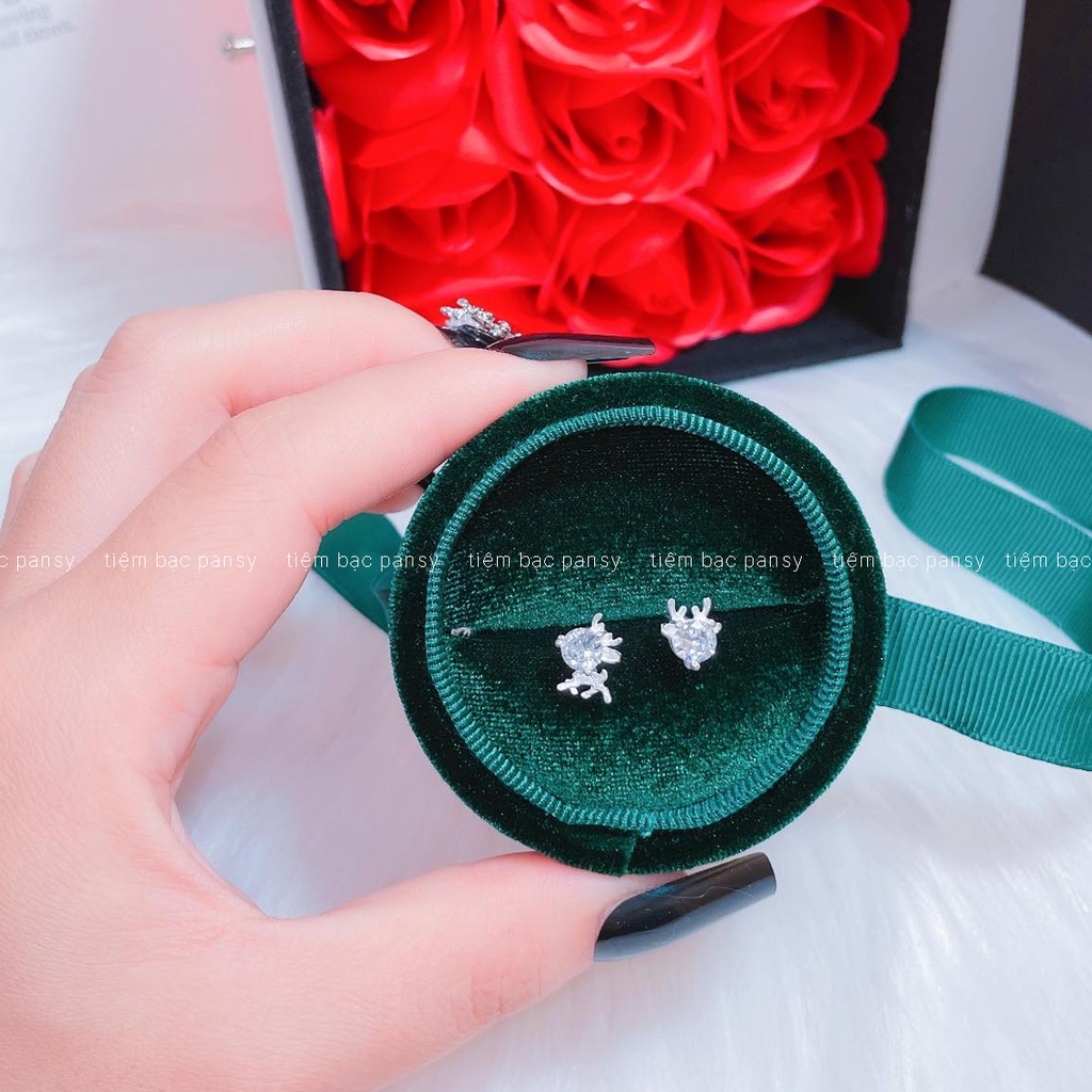 Bông tai bạc nữ PANSY hình chú tuần lộc, khuyên tai bạc 925 thật phong cách Hàn Quốc