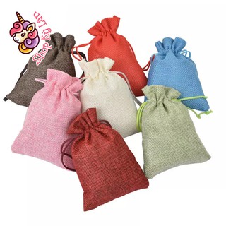 Set 5 túi vải bố thô nhiều màu có dây rút size nhỏ 9x12cm trang trí nhà cửa - shop kỳ lân