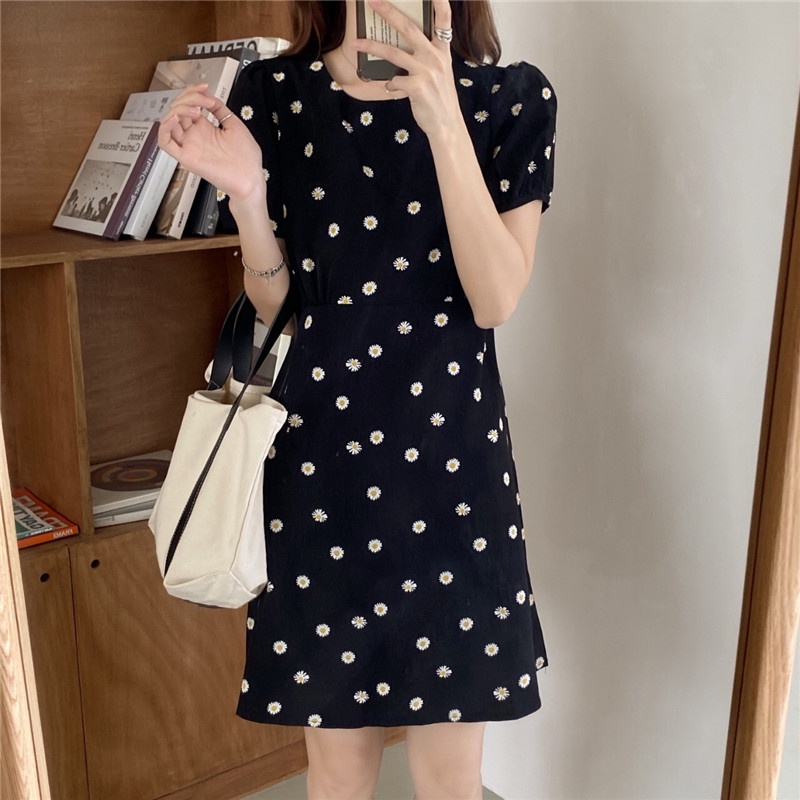 Váy hoa cúc Lưng Cao Thời Trang retro Pháp Thanh Lịch Cho Nữ