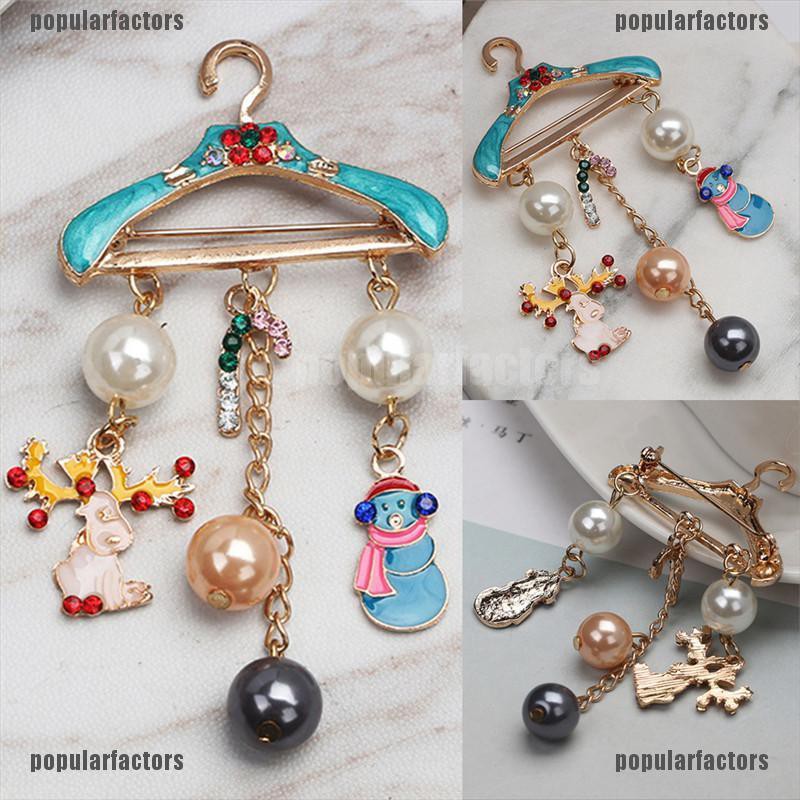 Huy Hiệu Cài Áo Hình Người Tuyết Tuần Lộc Đính Ngọc Trai Dễ Thương Thời Trang