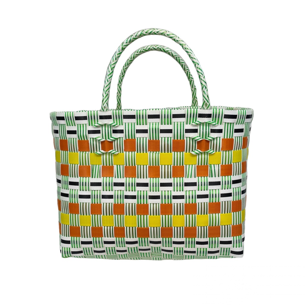 Túi xách nhựa đan tay phối sọc 1 màu (Ảnh Thật 100%)