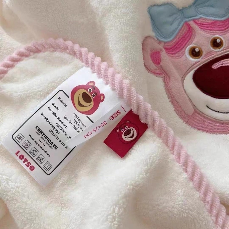 Bộ Khăn Tắm Vải Lông Cừu San Hô  Mềm Mại Thấm Hút Không Phai Màu Họa Tiết Chú Gấu/ Dâu Tây Xinh Xắn