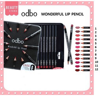 Hộp Chì Kẻ Môi Odbo Wonderful Lip Pencil Thái Lan 12 cây tặng kèm chuốt chì