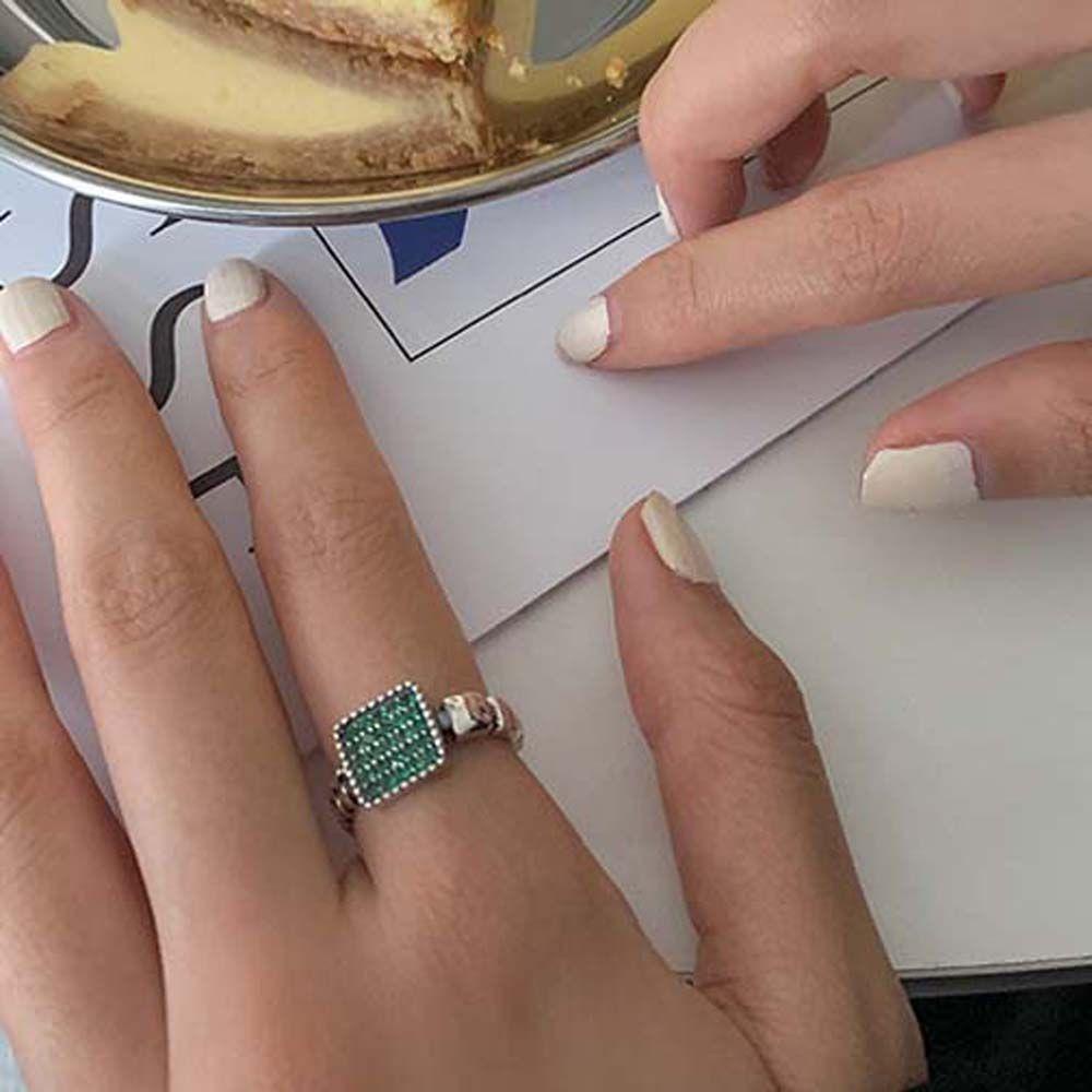 Nhẫn Hở Hình Giọt Nước Màu Xanh Lá / Đen Phong Cách Vintage Tinh Tế|Nhẫn Kim Loại Lấp Lánh Thời Trang