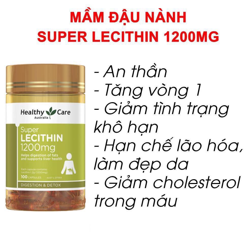 (Date 2024) Mầm đậu nành Úc Healthy Care Super lecithin 1200mg - 100 viên