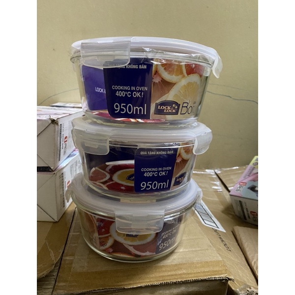 Bộ 3 Hộp thủy tinh chịu nhiệt Lock&lock Boroseal 950ml LLG861