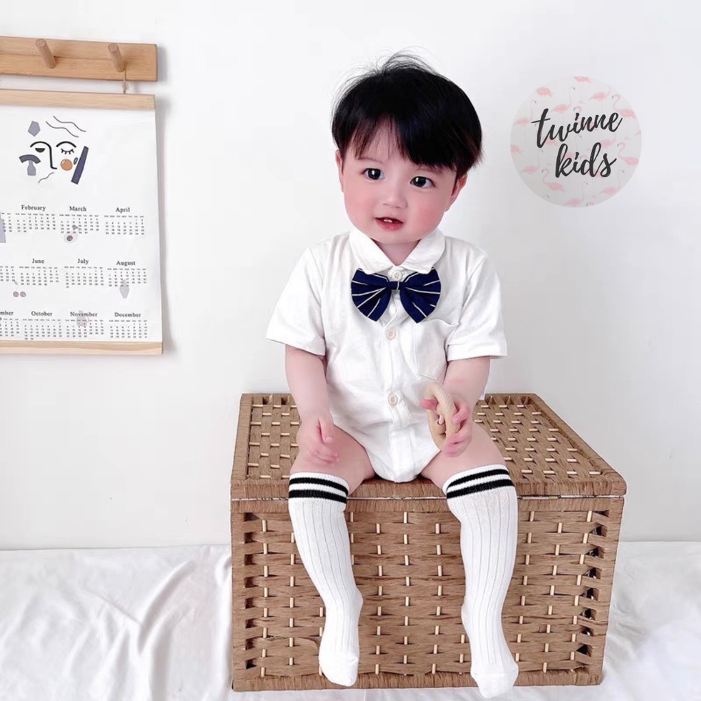 Sơ mi trắng cộc tay bé trai Twinne Kids mặc thôi nôi đầy tháng, sinh nhật chất liệu cotton dưới 3 tuổi