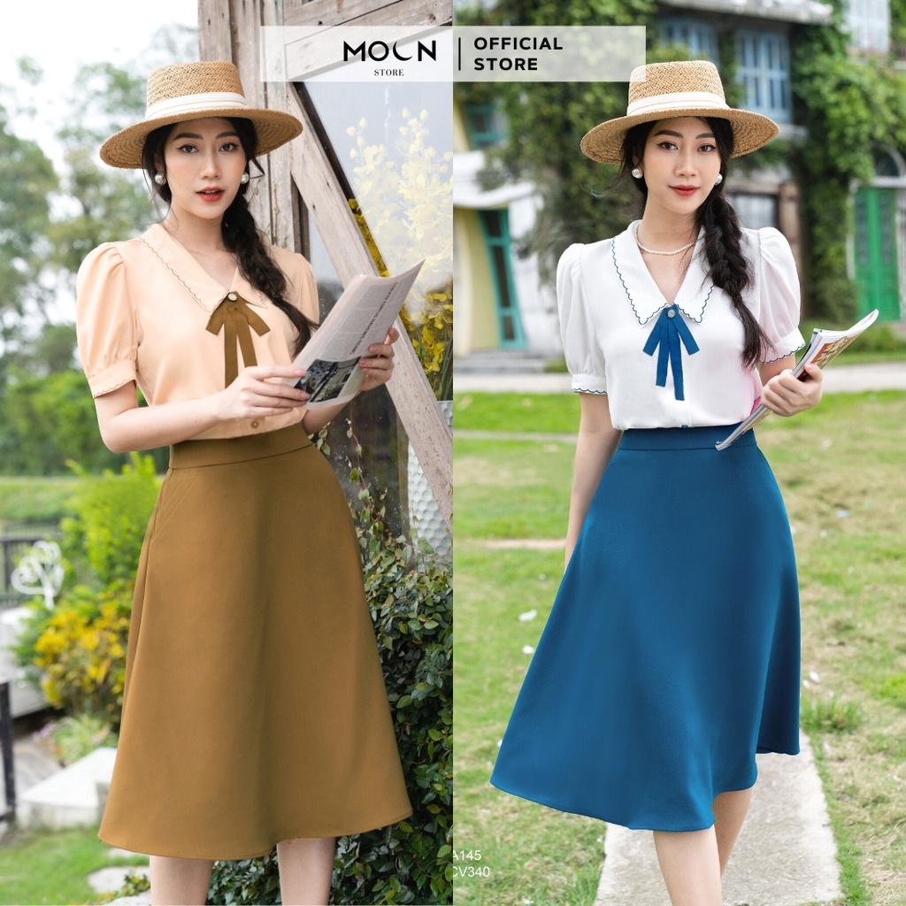 Áo sơ mi nữ công sở tay ngắn chất lụa cao cấp màu trắng be hồng MA145 MOON STORE