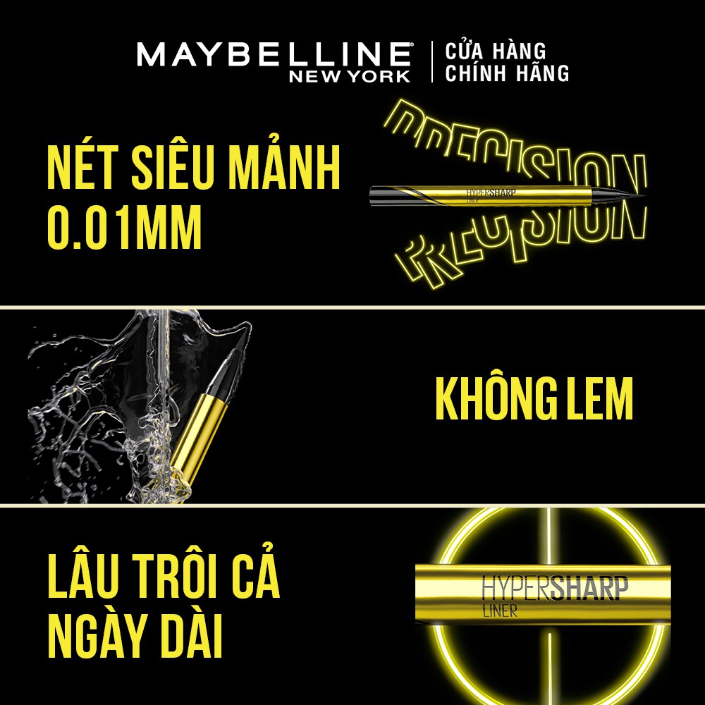 Bút kẻ mắt nước siêu sắc mảnh không lem không trôi Maybelline New York HyperSharp Liner Đen 0.5g