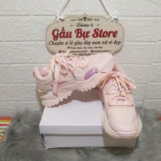 ( Hàng Đẹp) Giày Sneaker Nữ Hồng Gót Bạc Đế Siêu Nhẹ
