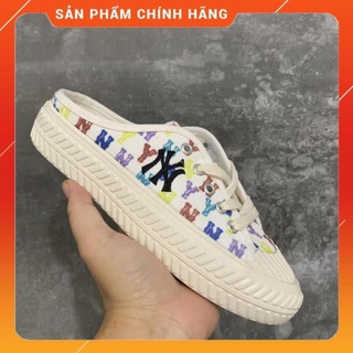 Giày sục lười mlb ny trắng họa tiết thể thao sneaker nữ hot trend bản đạp gót