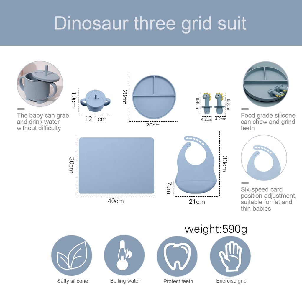 Set 6 bộ dụng cụ ăn uống Mamimamihome cốc hút nĩa muỗng yếm silicon cho bé không thấm nước không BPA chống trơn
