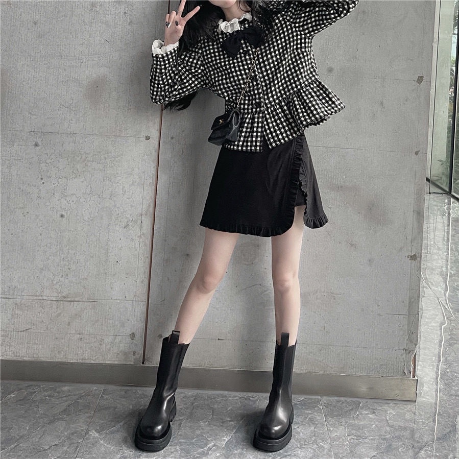 Chân Váy Chữ A Lưng Cao Phối Bèo Thời Trang Mùa Xuân 2022 Mới Cho Nữ