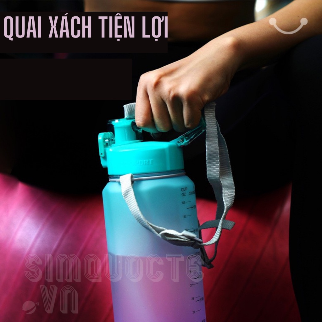 [Dung tích 2L] Bình nước thể thao detox kèm ống hút tháo rời và quai đeo tiện lợi DILLER