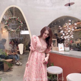 Đầm midi hoa hồng