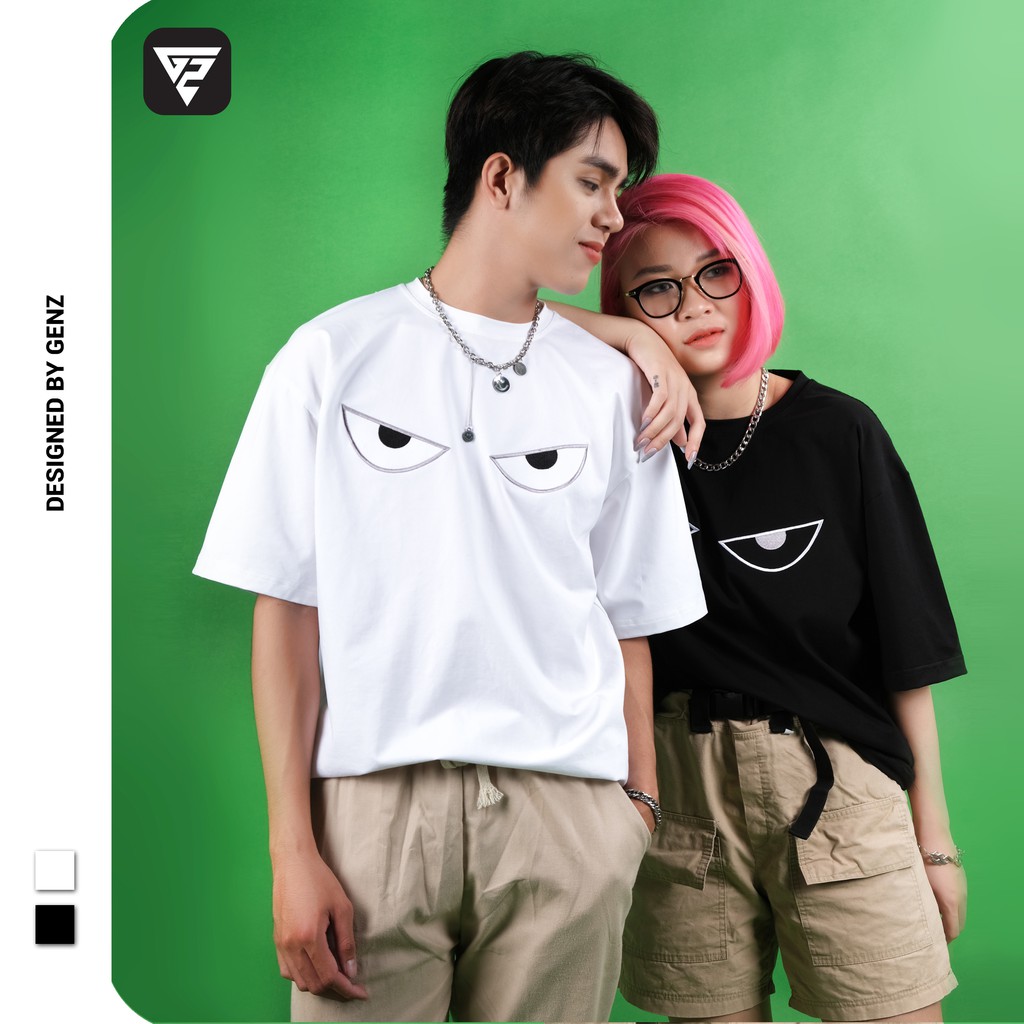 Áo thun tay lỡ GENZ phông Unisex nam nữ Cotton oversize form rộng Eyes Embroidery | BigBuy360 - bigbuy360.vn