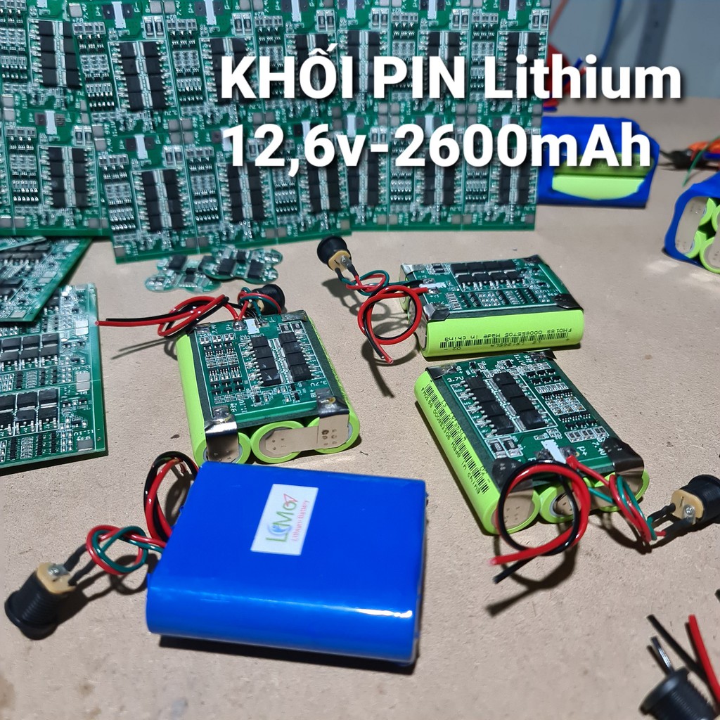 Khối pin Lithium 12,6V 2,6AH 5AH (Mua 2 khối pin được tặng 1 máy sạc nhanh pin lithium 3s 12,6V 2A) Pin mới, dòng xả cao