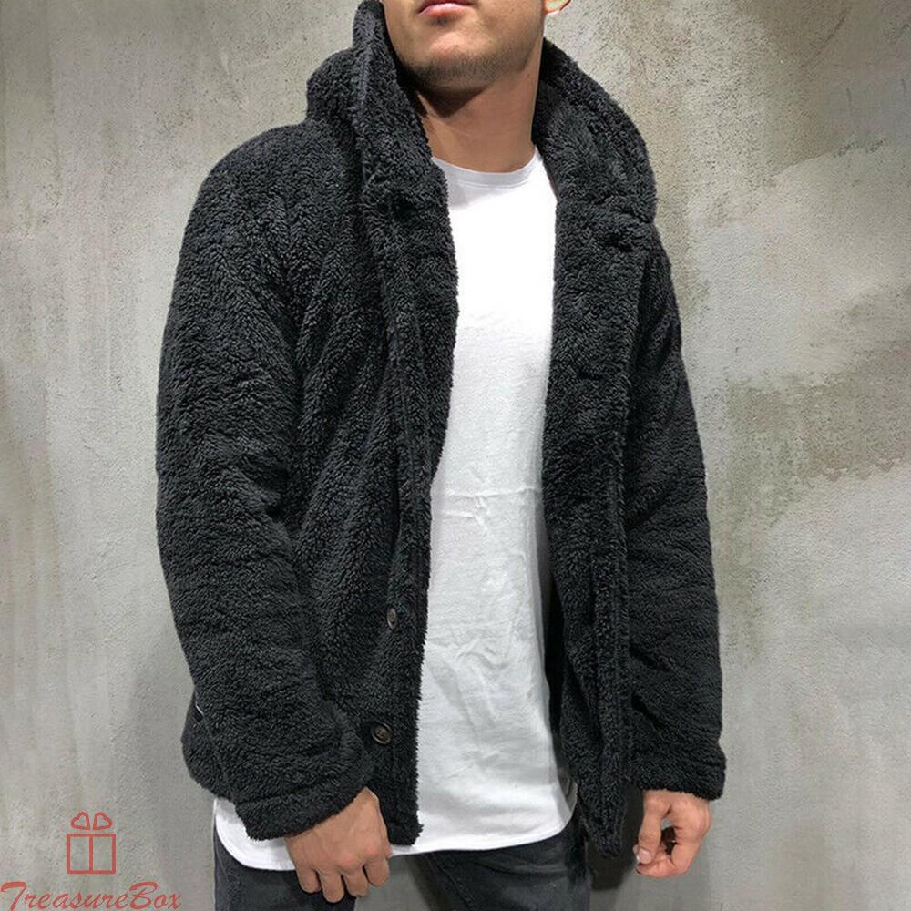 Winter Warm Men Winter Thick Hoodies Tops Fluffy Fleece Fur Jacket Hooded Coat Outerwear Long Sleeve Cardigans