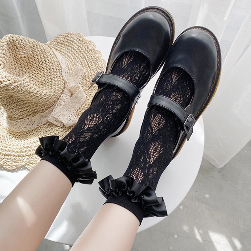 Đôi Vớ Lưới Bằng Vải Satin Phối Ren Hoa Phong Cách Harajuku Nhật Bản Dành Cho Nữ