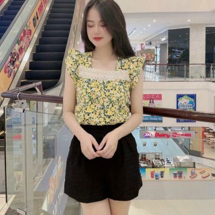 Áo hoa nữ ngắn tay, Cổ áo phối ren xinh xắn