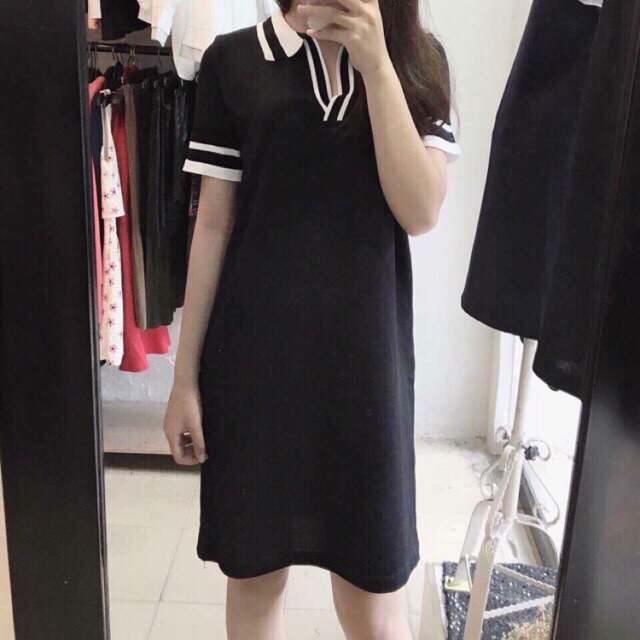 Váy polo cotton cổ bẻ dáng suông