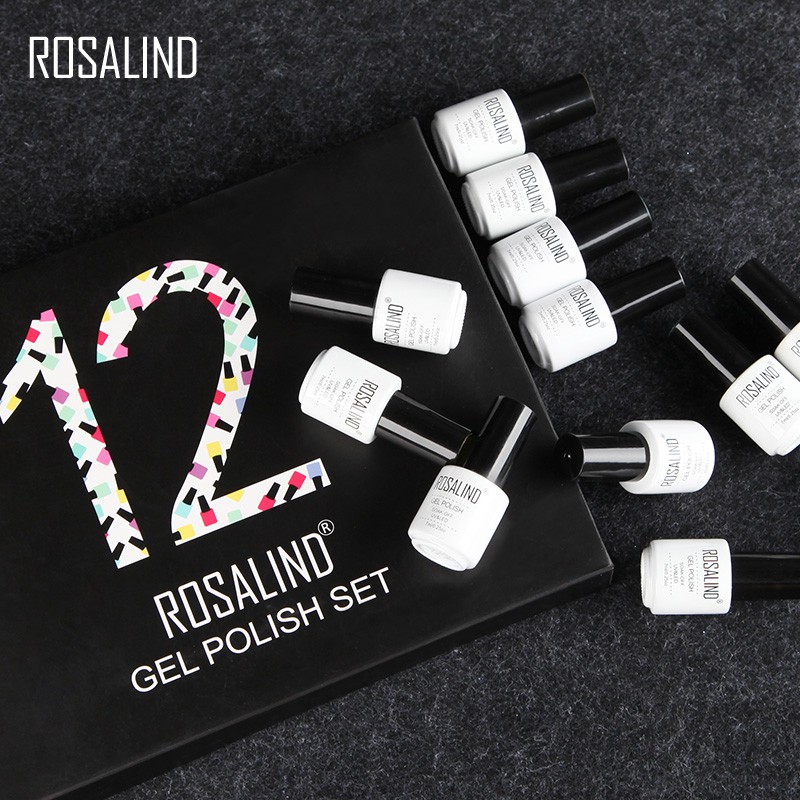 Set 12 sơn móng tay，ROSALIND7ml màu trơn dùng cho đèn UV LED gel