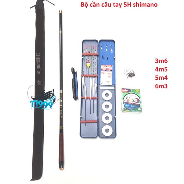 combo bộ cần tay shimano 5H dài 6m3 đầy đủ phụ kiện như hình cần tải cá 1 đến 8kg siêu khoẻ y bộ như hình