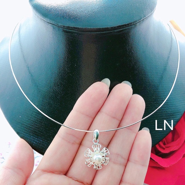 Kiềng bạc cho nữ mặt hoa đính trai xinh KB0472