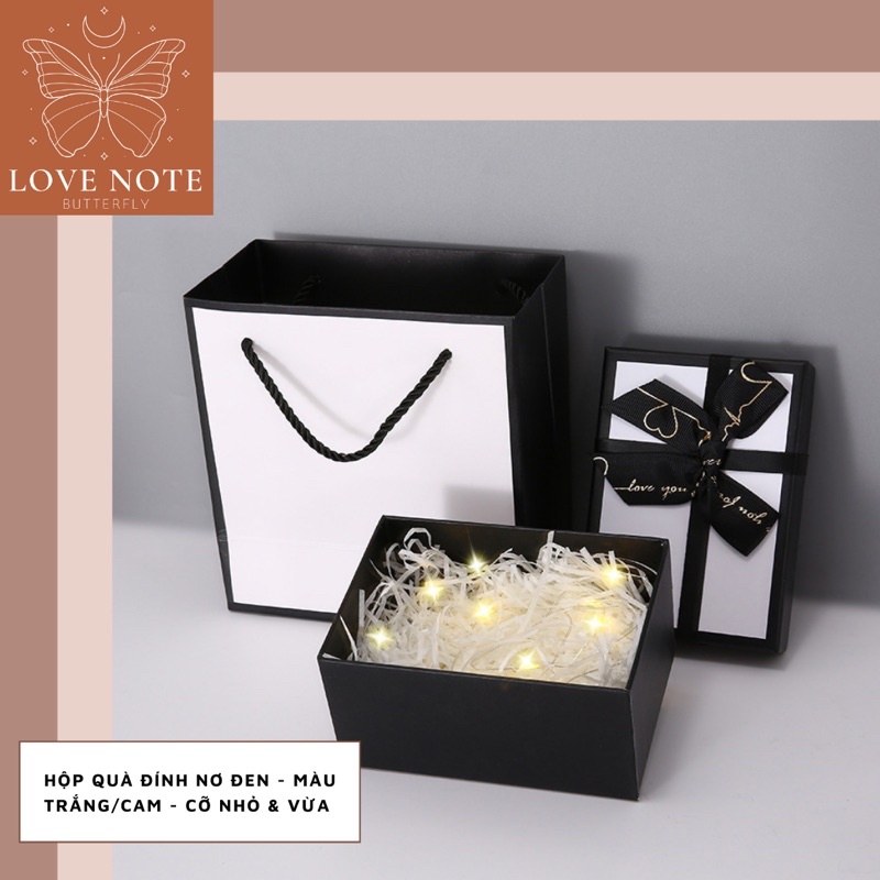 Hộp quà màu trắng/cam đính nơ đen cỡ VỬA và NHỎ - tặng sinh nhật, valentine 14/2, 8/3 20/10, giáng sinh, noel | BigBuy360 - bigbuy360.vn