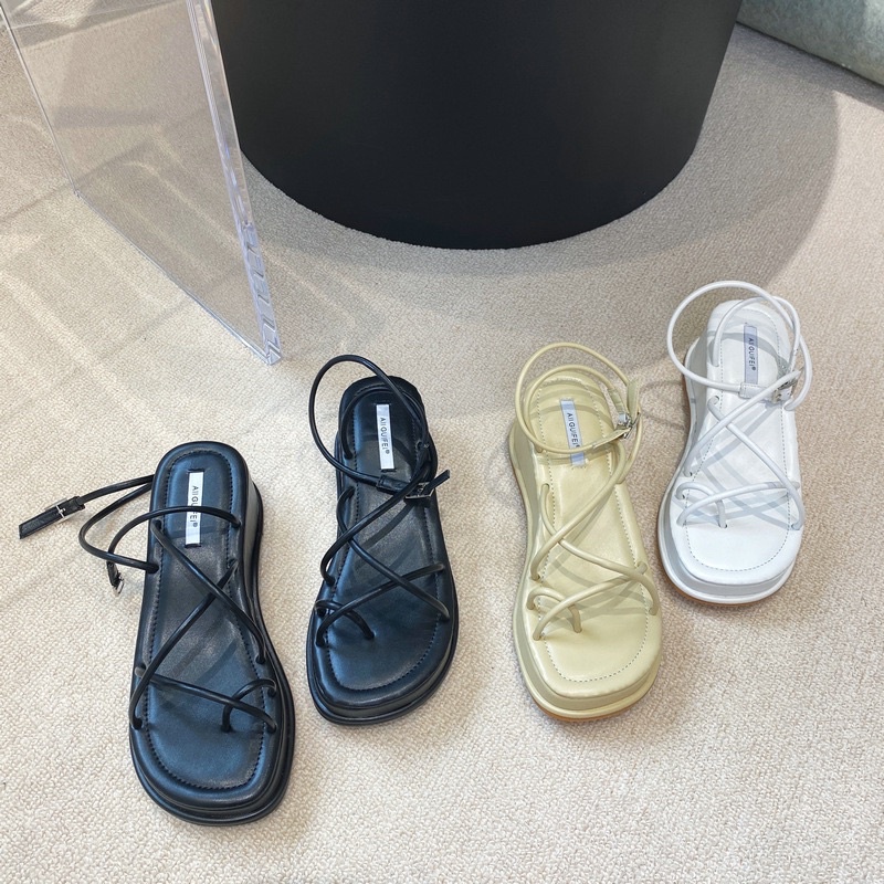 (Có sẵn Đen/Trắng) Đế bánh mì 6p Dép sandals dây mảnh quai cài đi biển trend 2023 bản cao cấp