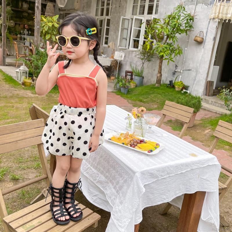 Set Áo Cổ Yếm Kèm Quần Short Chấm Bi Đáng Yêu Dành Cho Bé Gái 1-7 Tuổi