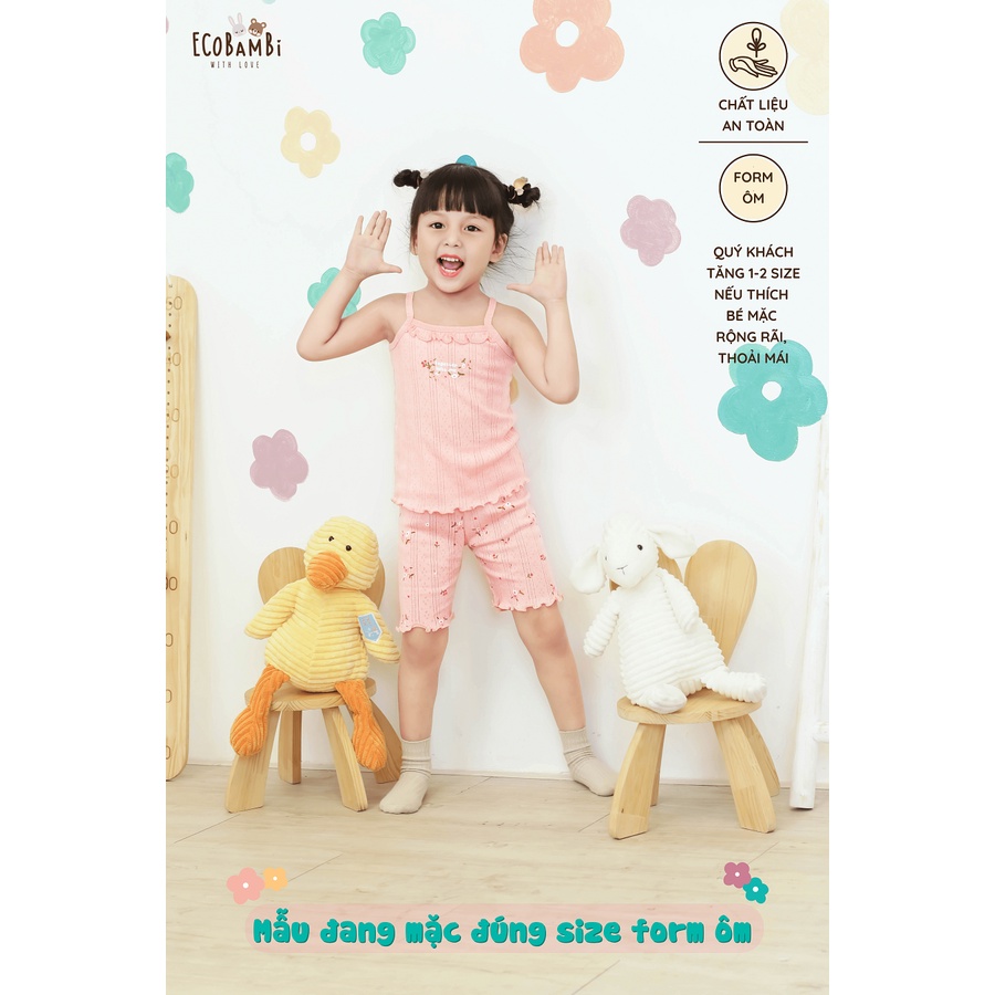 Bộ 2 dây thun thông hơi cotton cao cấp, dáng QUẦN LỬNG phong cách Hàn Quốc in hoa nhí cho bé gái Ecobambi