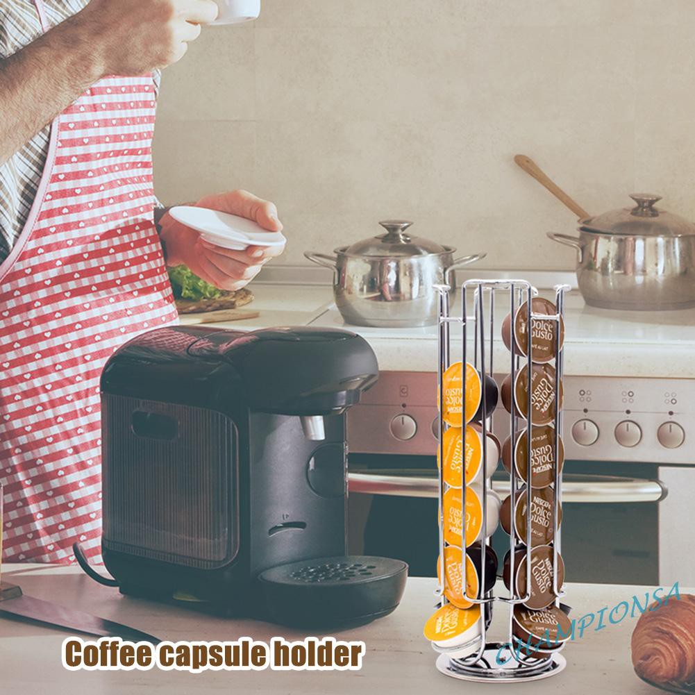 *24pcs Rotatable Coffee Pods Holder Iron Chrome Plating Stand Capsule Rack