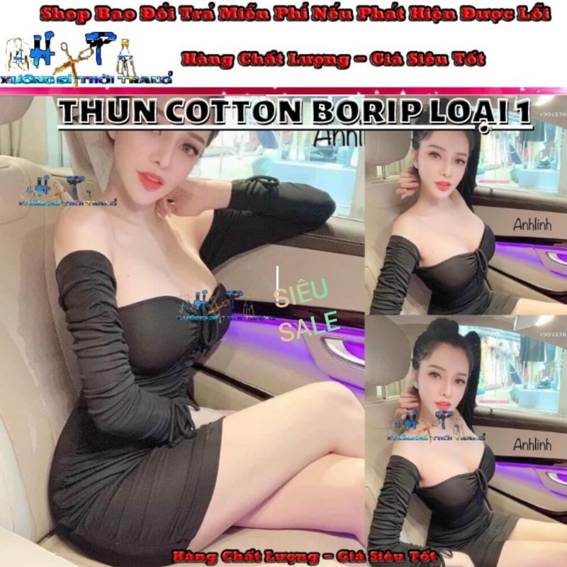 Đầm Ôm Body Nữ Thun Borip Loại 1 Trễ Vai Nhún Ôm Siêu Xinh - Hàng Có Sẵn