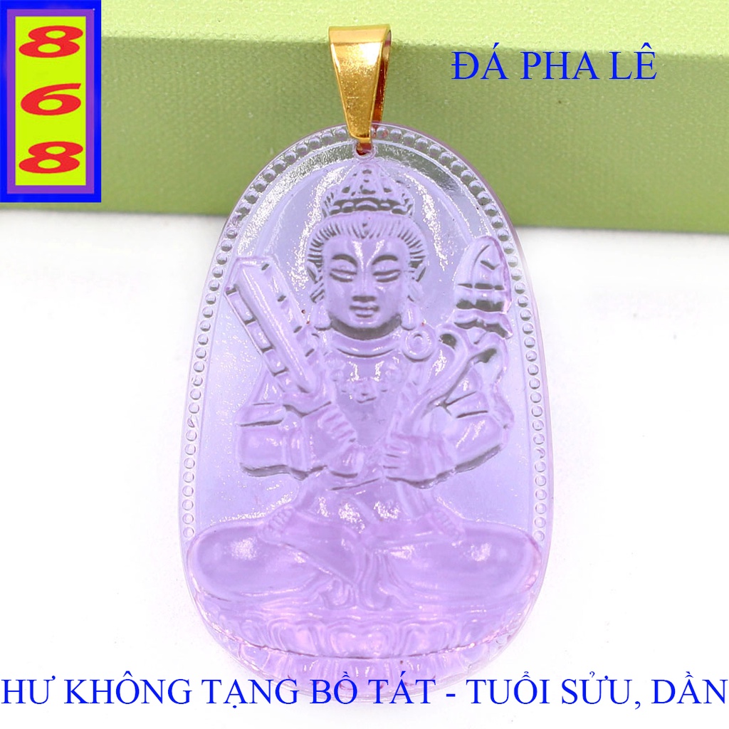 Mặt Dây Chuyền Phật Hư Không Tạng Bồ Tát Pha Lê Tím 3.6cm - Mặt Size Nhỏ - Tặng Kèm Móc Inox