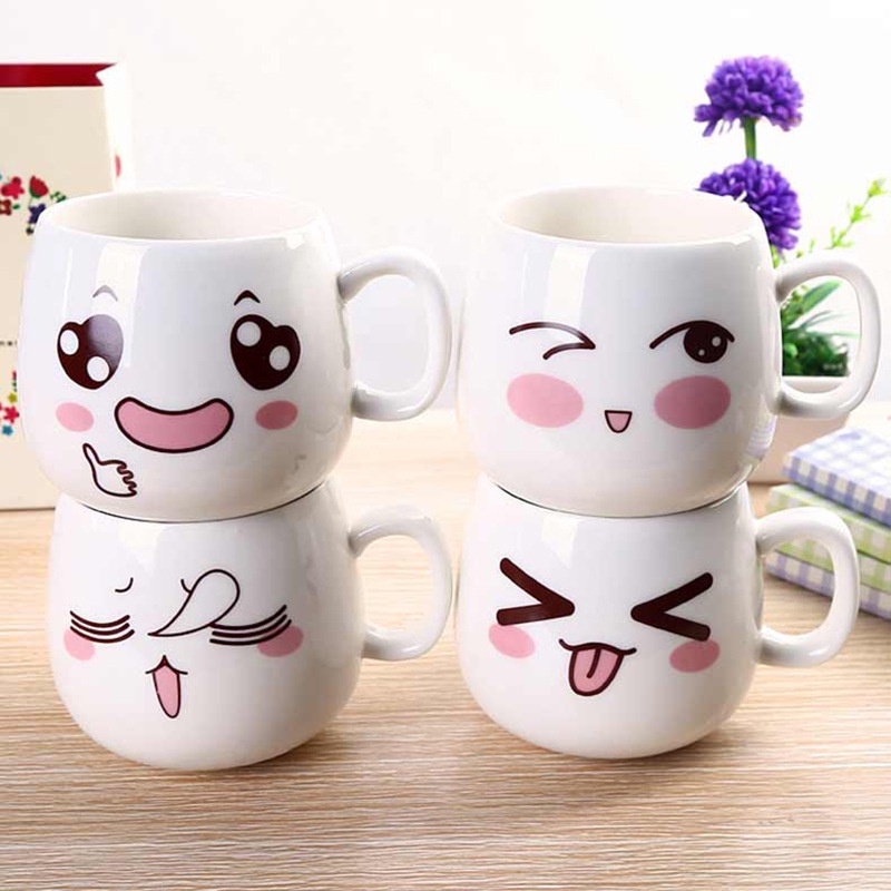 Cốc trà cốc cà phê gốm sứ cao cấp hình mặt cười KÈM THÌA in hình sáng tạo