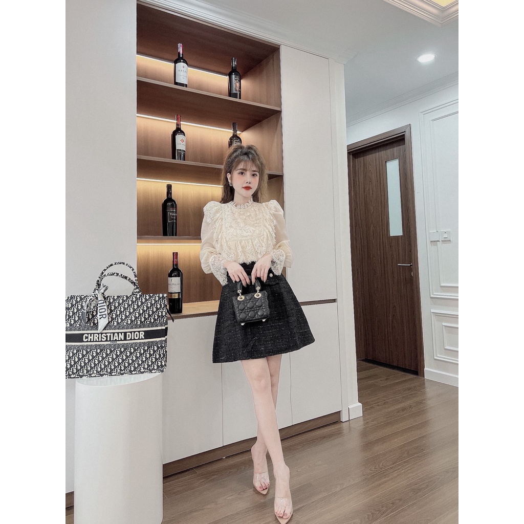 váy dạ xòe phối ren tỷ mỉ từng chi tiết hàng thiết kế cao cấp nhà e hiền | BigBuy360 - bigbuy360.vn