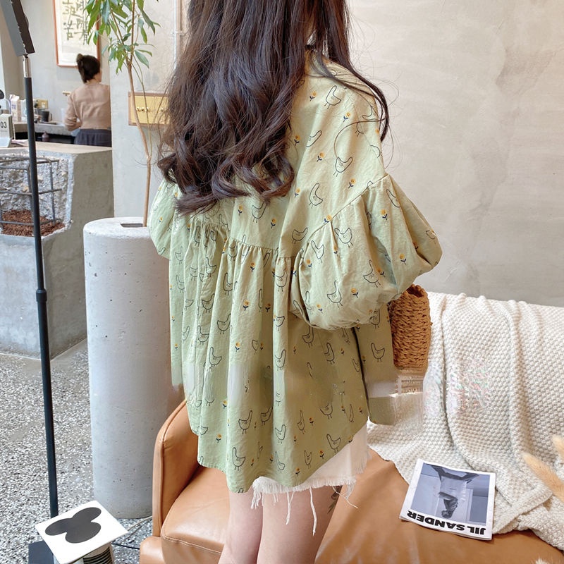 Áo Sơ Mi Tay Phồng Cổ Tròn Bằng Vải Lanh Cotton Họa Tiết Hoa Phong Cách Hàn Quốc Thời Trang Mùa Hè Mới Cho Nữ