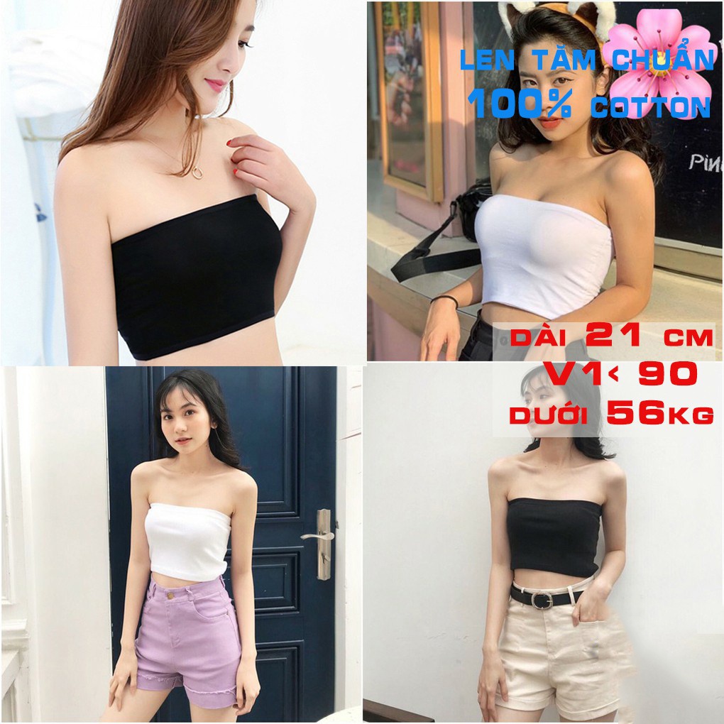 Áo ống quây ngực croptop len tăm 100% cotton 2 màu đen trắng free size dưới 53 kg AQ 099