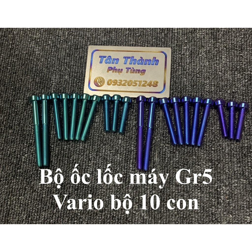 Bộ ốc lốc máy VARIO Gr5 Titan -10 con xanh lục bảo, tím