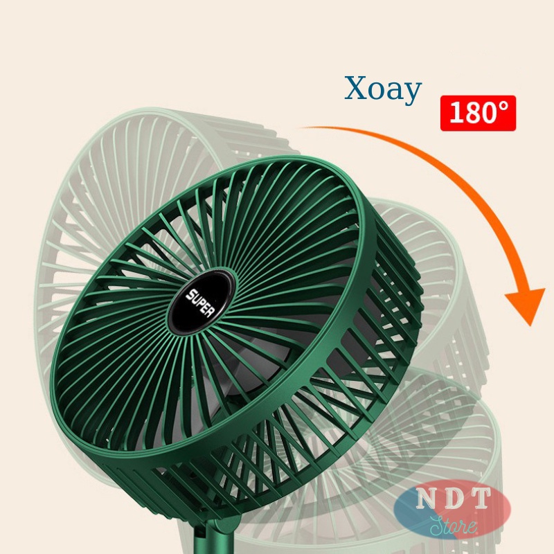 Quạt Tích Điện Mini Gấp Gọn Quạt Mini 3 Chế Độ Để Bàn Xoay 180 Độ 3 Tốc Độ Gió Pin Sạc USB Tiện Dụng
